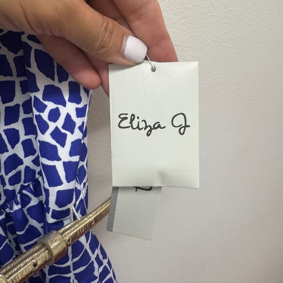 NWT Eliza J Missy Sleeveless Belt Fit+Flare Blue White Midi Dress MSRP $138 Size - Picture 5 of 11